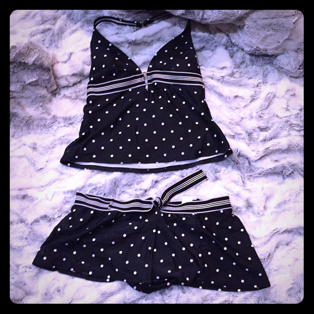 2 piece black polka dot swim suit